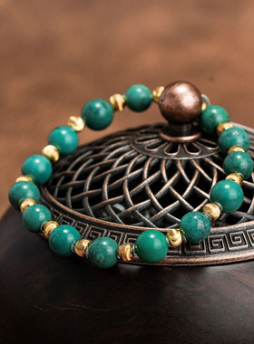 SMGI/绿松石手串S925银镀18k金天然松石圆珠手链送礼物高级感手饰