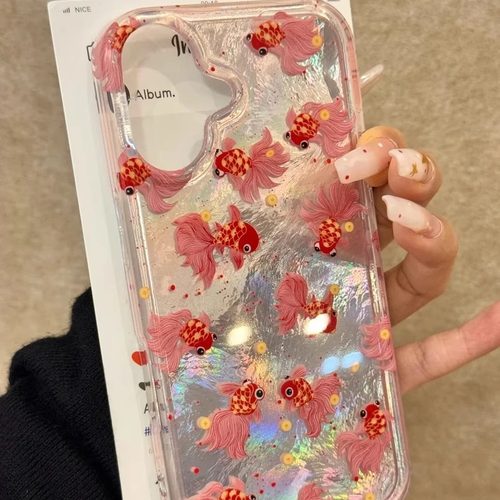 文艺国风红色锦鲤适用苹果17promax手机壳iPhone16pro冰川纹oppo华为荣耀400小米15/14带支架vivo少女防摔壳 - 图3