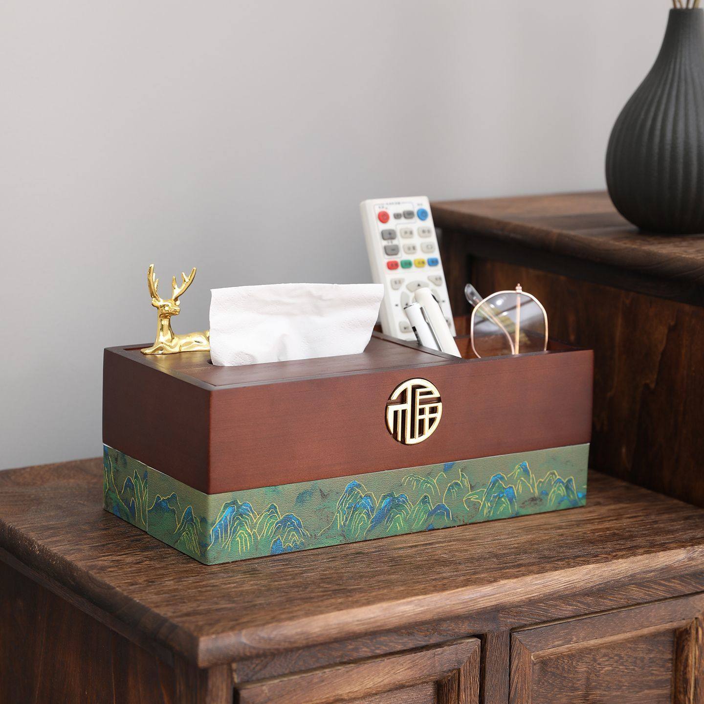 新中式客厅桌面纸巾盒家用抽纸高级感收纳盒创意装饰高档酒店实木,淘宝优惠券,粉丝福利购,淘宝优惠卷