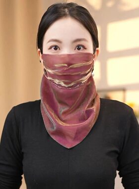 2025春夏季新款护颈炫彩磁扣三角巾女防晒面纱领巾护颈遮颈纹围巾