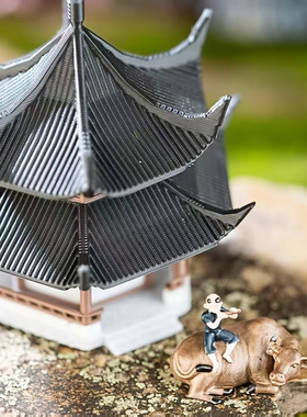 仿古中式湖心亭鱼缸pla摆件