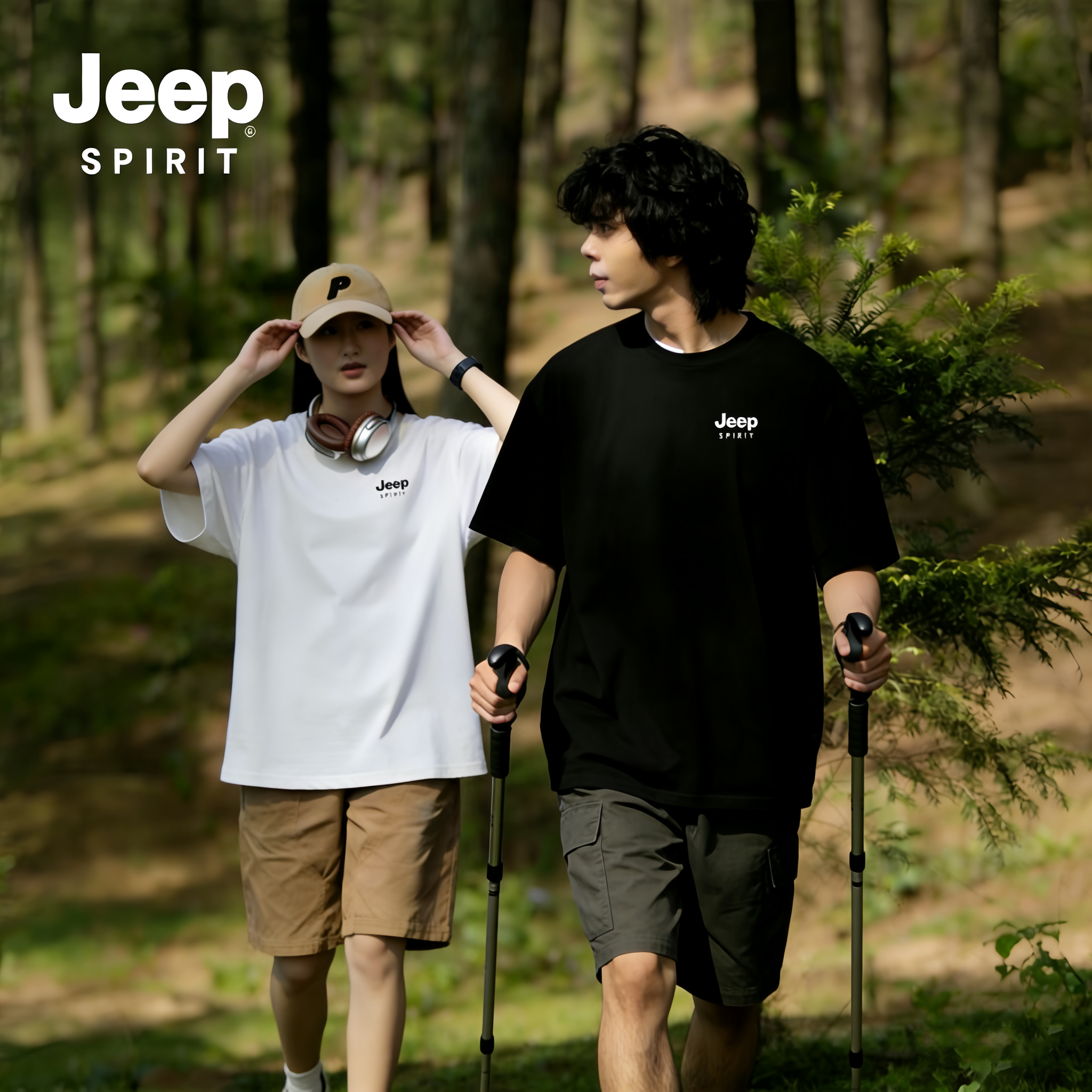 JEEP SPIRIT夏季男女同款圆领修身时尚短袖T恤衫户外休闲情侣装6