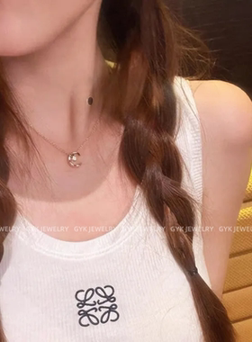 小香风水冰月项链18k玫瑰金菱格纹锁骨链coco菱形吊坠Jennie同款