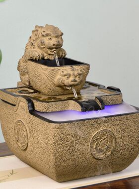 招财循环流水复古中式摆件开业乔迁礼品客厅茶室内过道办公室前台