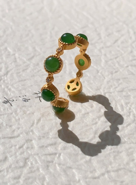 新款新中式古法绿色锆石开口戒指