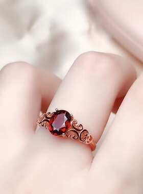 新款比克酒红色锆石女戒日系精美