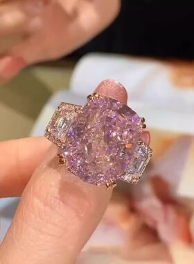 粉钻戒指轻奢高级感法式鸽子蛋开