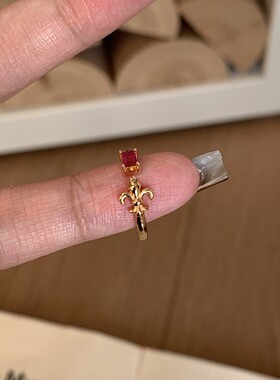 新款鸢尾花红色闪钻戒指女中古老