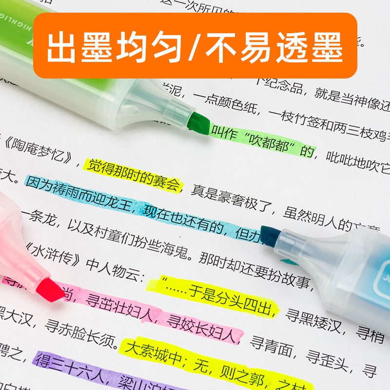 荧光笔标记笔大容量莹光笔彩色笔糖果色小学生用护眼记号笔直液式 - 图2