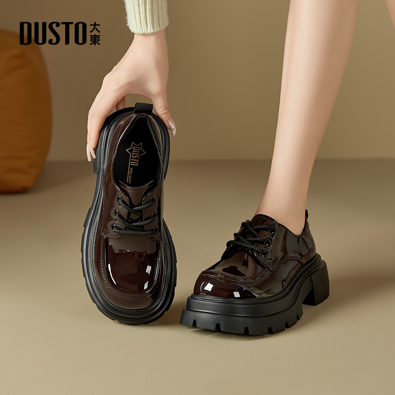 大东厚底乐福鞋女2025新款秋季女鞋百搭单鞋粗跟jk英伦风小皮鞋女 - 图0