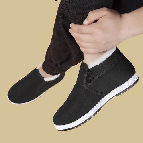 冬季老北京布鞋男加绒加厚保暖一脚蹬老人羊毛旗舰店正品棉靴棉鞋 - 图3