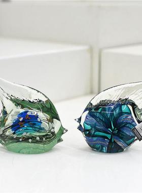 欧式创意个性彩色玻璃琉璃小鱼摆件客厅餐厅壁柜电视柜家居装饰品