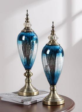 欧式玻璃摆件轻奢软装饰品样板房间客厅电视柜玄关酒柜新古典摆设