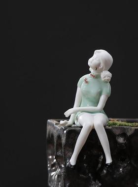 创意新中式古典人物陶瓷精品仕女客厅玄关电视柜家居禅意装饰摆件