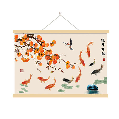 新中式餐厅挂画柿柿如意电表箱装饰画客厅玄关画免打孔安装可定制 - 图3