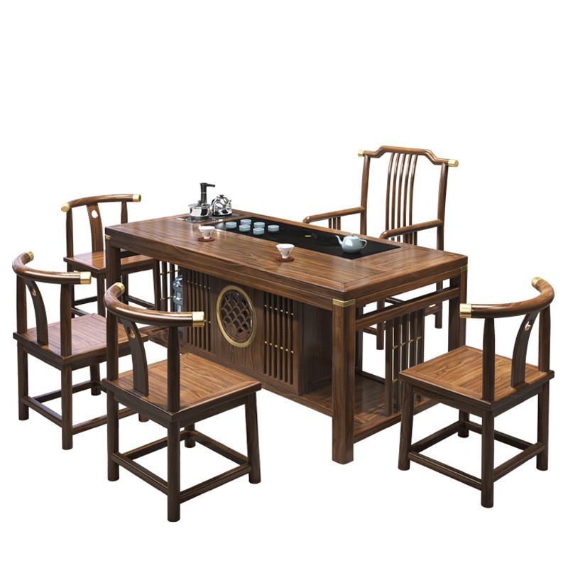 原木禅意茶桌椅组合实木茶台办公室全套自动泡茶桌新中式茶台家用-图3