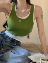 2023 Summer new irregular horseradish design senses fake two harnesses to fix the outside wearing of the short vest female blouse