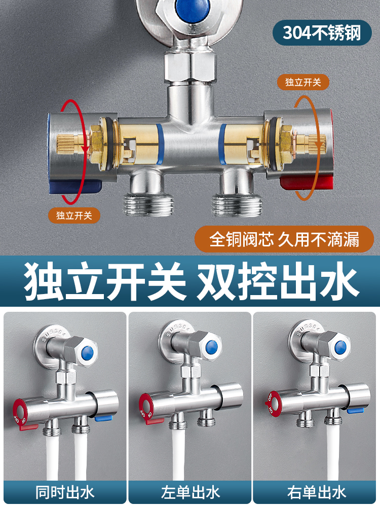 马桶冲洗喷枪伴侣一进二出冲厕所高压水枪妇洗器带角阀家用水龙头 - 图2