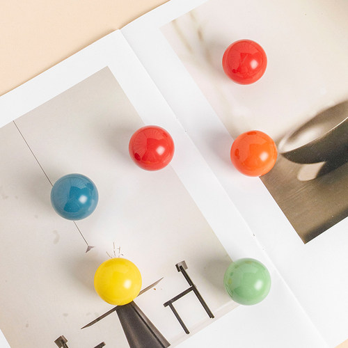 多巴胺彩色拉手衣柜门可爱圆球陶瓷圆形抽屉纽扣白色柜门卡通把手 - 图1