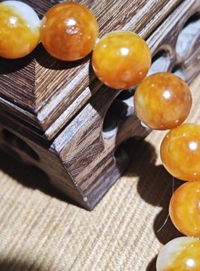 罕见新疆和田玉籽料红沁12mm圆珠手串天然原色颗颗带皮高档珠宝链