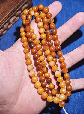 新疆和田玉籽料黄沁8mm圆珠手链108颗多圈手串满沁肉沁老熟天然
