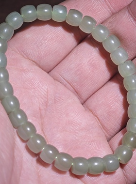 在售和田玉青海料特色晴水款6*7mm冰底油润细腻直切珠手串男女款