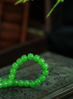 和田玉老坑碧玉冰阳绿5*6mm老型珠手串冰底男女天然玉石单圈珠串