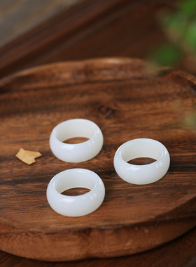 新疆和田玉羊脂白玉18圈口戒指时尚男女款戒圈古风收藏指环