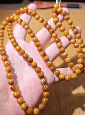 一诺正宗新疆和田玉籽料黄沁圆珠8mm108颗高档满肉沁项链一物一图