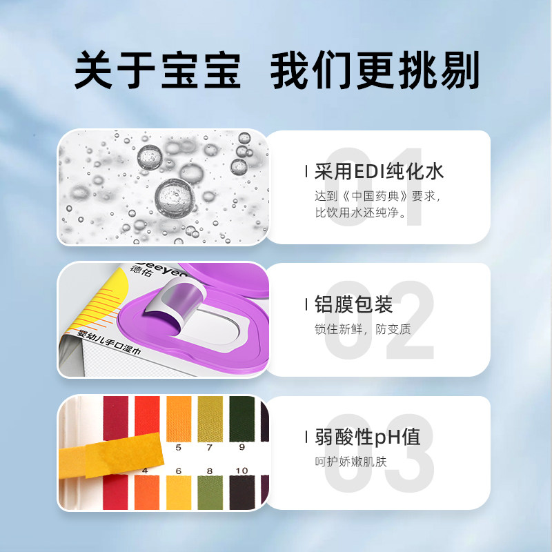 德佑婴儿手口专用湿巾新生儿宝宝擦嘴擦手湿纸巾大包装无酒精80抽,淘宝优惠券,粉丝福利购,淘宝优惠卷