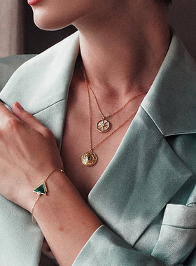 RetroChic绿心金币叠戴项链