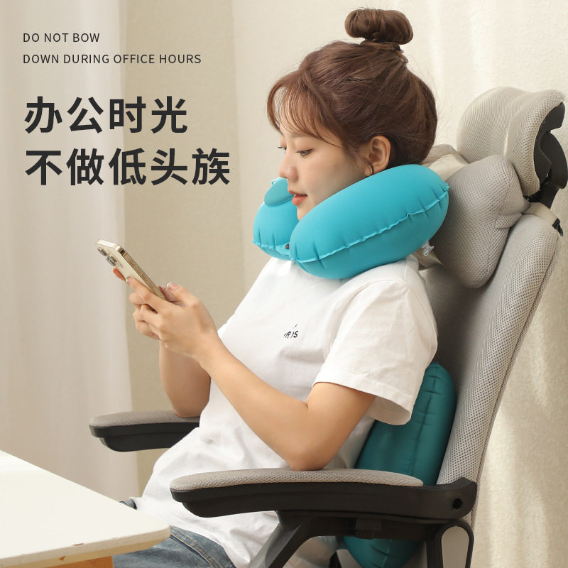 按压式充气u型枕便携飞机旅行三件套护颈枕植绒旅游三宝u形枕头,淘宝优惠券,粉丝福利购,淘宝优惠卷