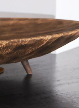 木质带脚长托托盘侘寂风摆件茶几实木果盘客栈民宿风格软装饰品摆