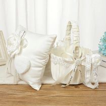 Ring Bearer Pillow Wedding Flower Basket Faux Flowers White