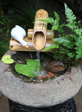 客厅创意竹子流水器景观鱼池桌面造微景观喷泉小鱼缸家居装饰摆件
