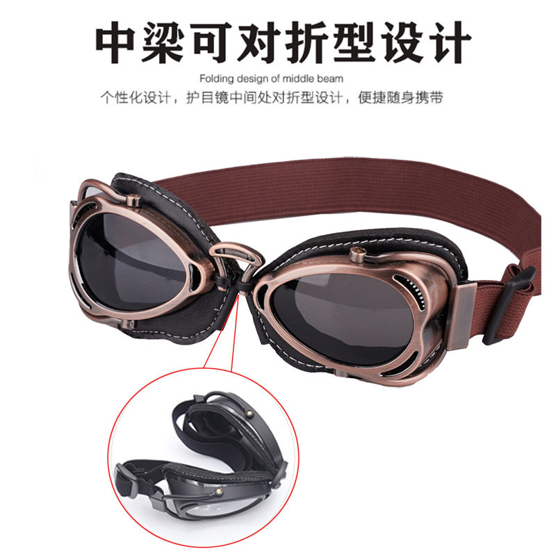 Retro motorcycle goggles, cycling goggles, unisex full-frame sports glasses, optional headband