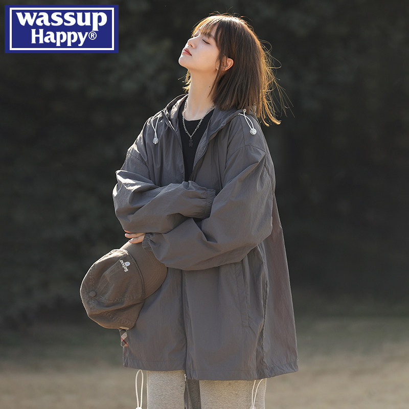 wassup happy冰丝防晒衣男女同款夏季薄款加大码宽松速干连帽外套