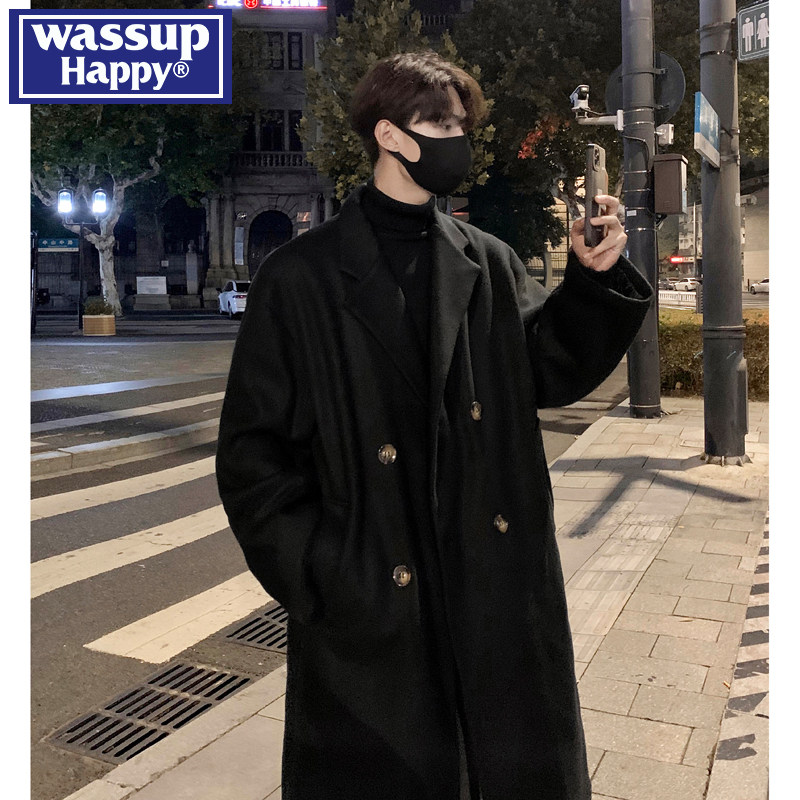 wassup happy高级感毛呢大衣男秋冬季新款韩系中长款宽松风衣外套,淘宝优惠券,粉丝福利购,淘宝优惠卷