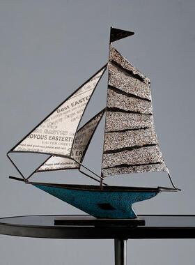 欧式创意复古铁艺帆船摆件客厅书房办公桌电视酒柜现代工艺装饰品