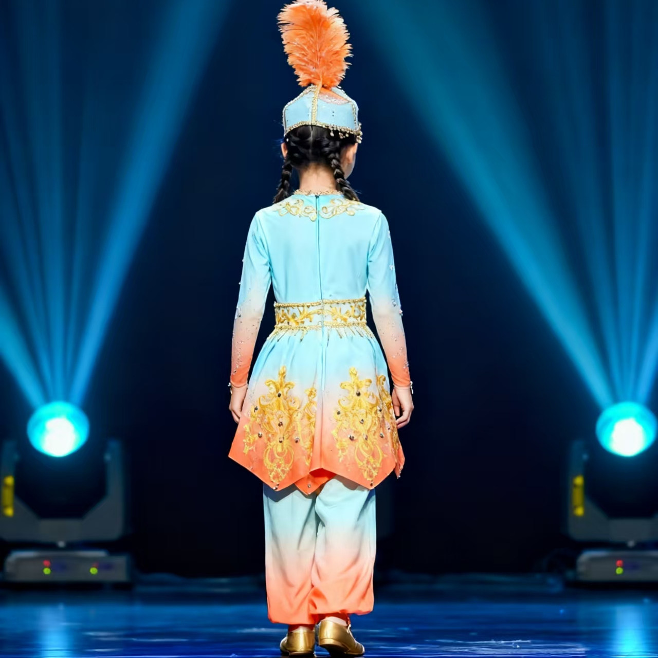 儿童新疆舞蹈演出服民族表演服儿童维吾尔族古丽米咚渐变色演出服,淘宝优惠券,粉丝福利购,淘宝优惠卷