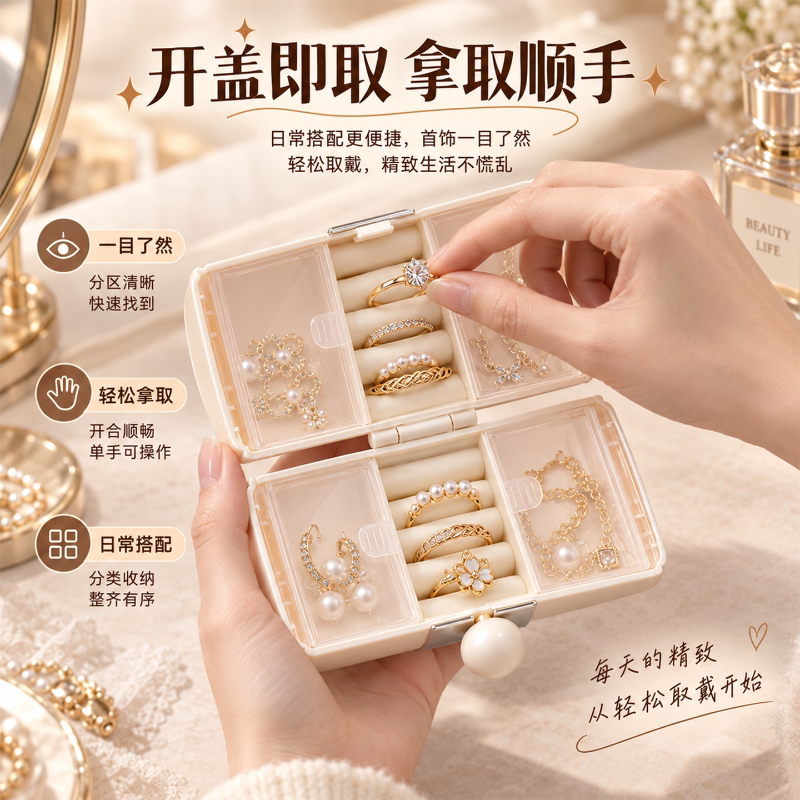 Light luxury style jewelry box cylindrical travel portable multi-layer jewelry storage box portable earrings necklace ring storage box