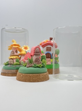 造物即视玻璃罐粘土作品展示软木塞玻璃罩黏土防尘罩手工展示台
