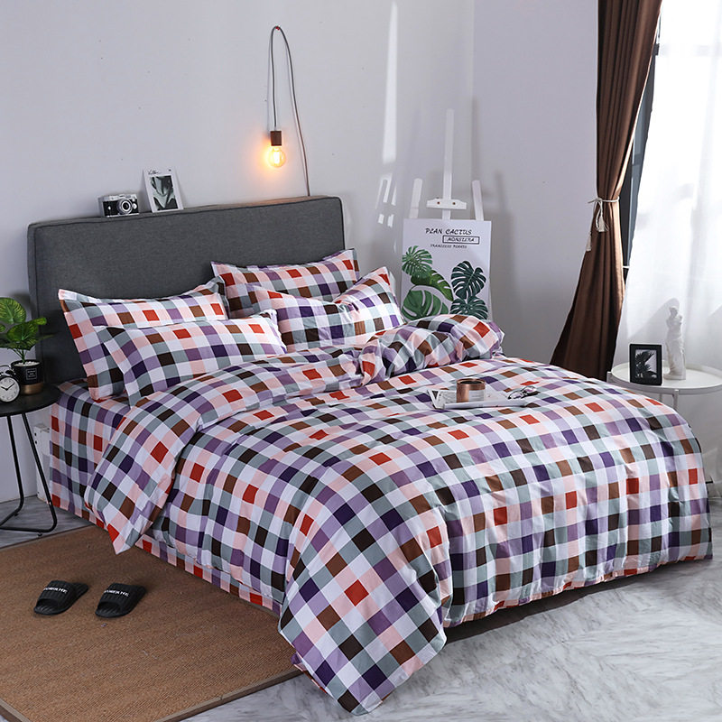 可定制纯棉四件式秋冬全棉格子床单被套200x230加大床品公寓宿舍 - 图3