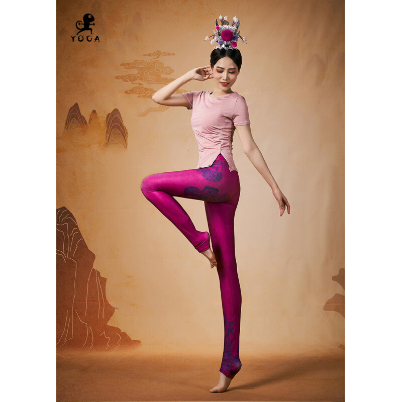 壁虎瑜伽服女高端粉色圆领修腰短袖运动t恤显瘦透气健身跑步上衣 - 图2