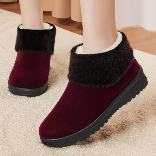 老北京棉鞋女冬加绒保暖羊毛老年人雪地靴老太太新款加厚老人棉鞋 - 图2