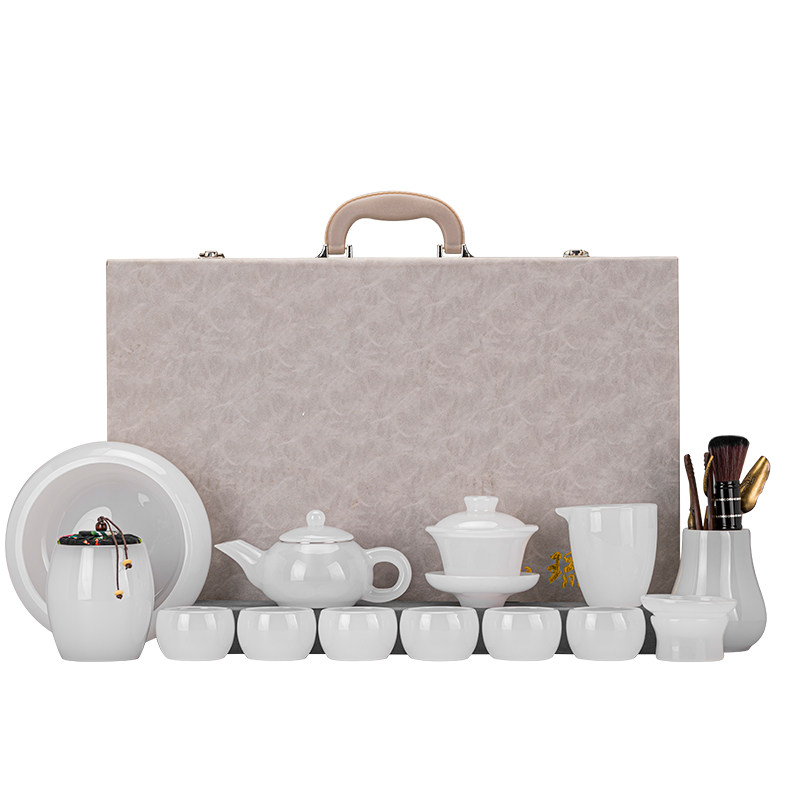 白玉琉璃茶具套装家用轻奢高档功夫泡茶杯高端盖碗办公室送礼盒装,淘宝优惠券,粉丝福利购,淘宝优惠卷