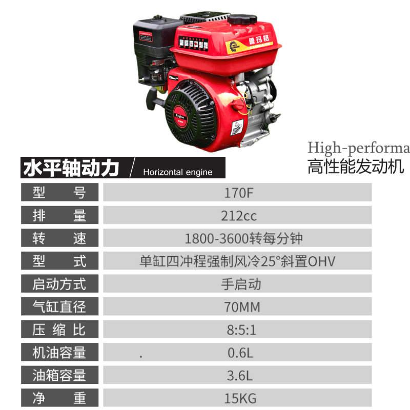 鲁玛格170纯汽油汽油发动机190F马力打谷禾机打药喷雾鸡公车1524F