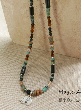 925银复古文艺天然松石串珠项链