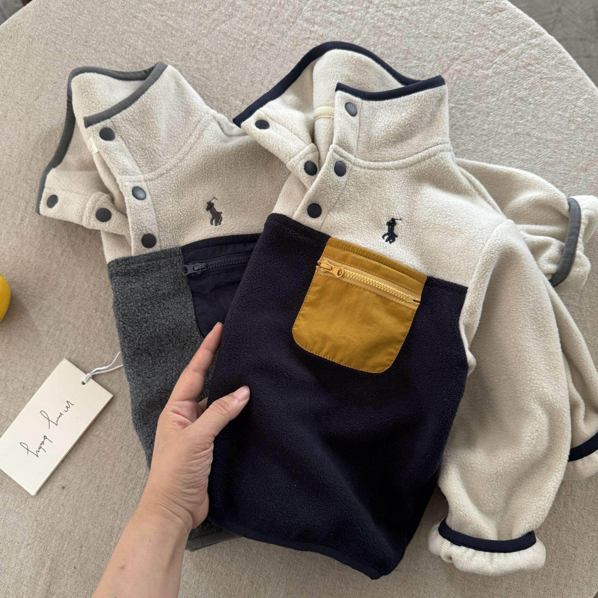 儿童Polo衫双面绒秋冬男童半拉炼外套加绒潮宝宝口袋打底衫女洋气,淘宝优惠券,粉丝福利购,淘宝优惠卷