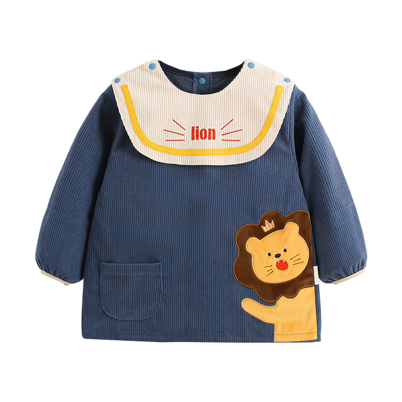 Axiheyue autumn and winter boys' waterproof corduroy coveralls infants and young children eating bibs fashionable outer protective clothing